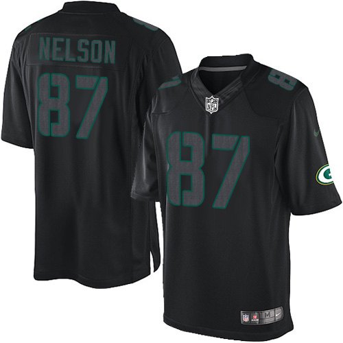 Men's Limited Jordy Nelson Nike Jersey Black - #87 Impact NFL Green Bay Packers